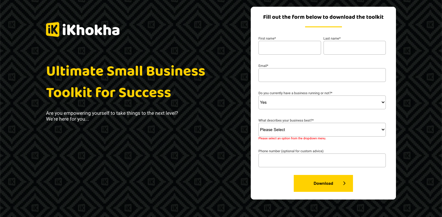 iKhokha landing page form